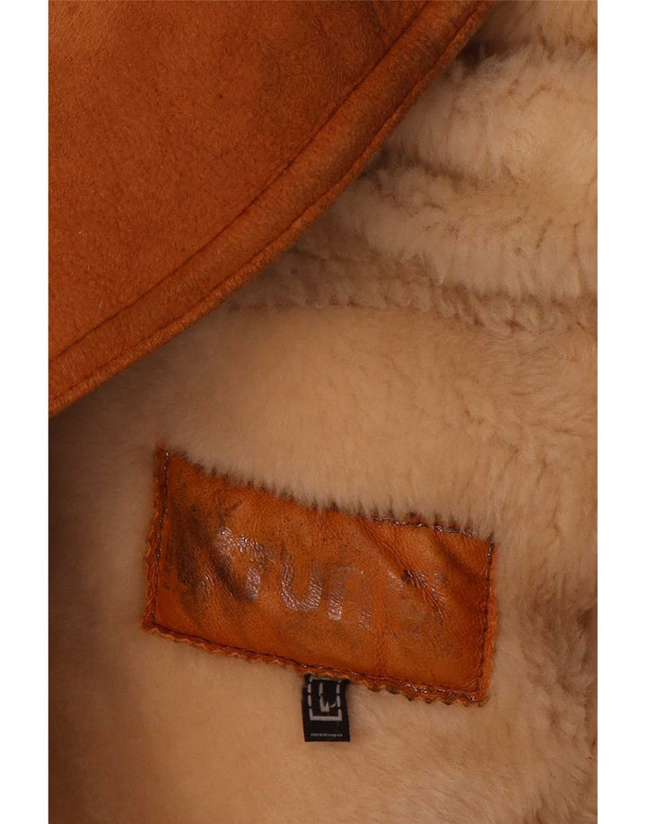 Pardesiu supradimensionat din shearling vintage pentru femei UK 16 mare bej