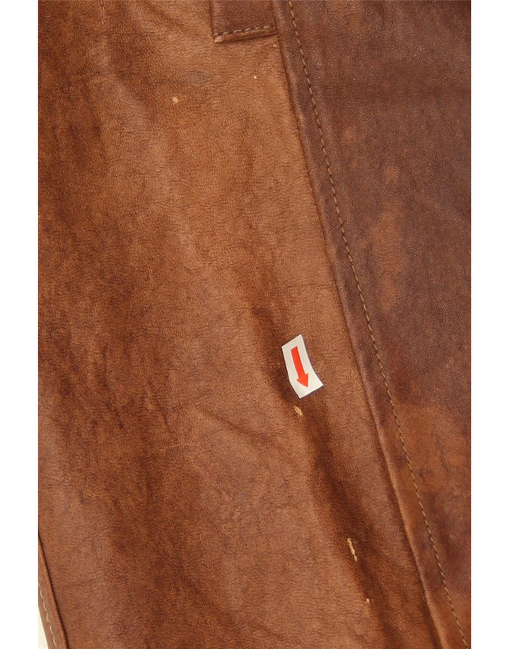 Palton din piele vintage pentru femeie cu piept dublu IT 42 din piele maro medie