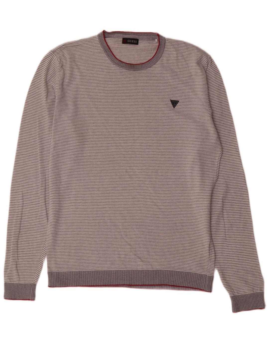 Pulover Guess pentru bărbați, cu gât crew, bumbac cu dungi mari, gri
