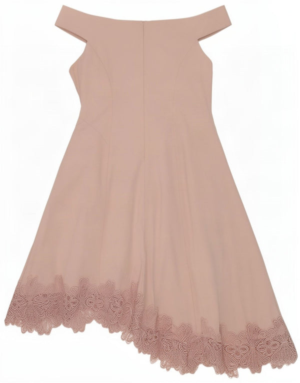 Rochie Coastă pentru femei asimetrică cu umăr dezactivat UK 18 XL roz poliester floral