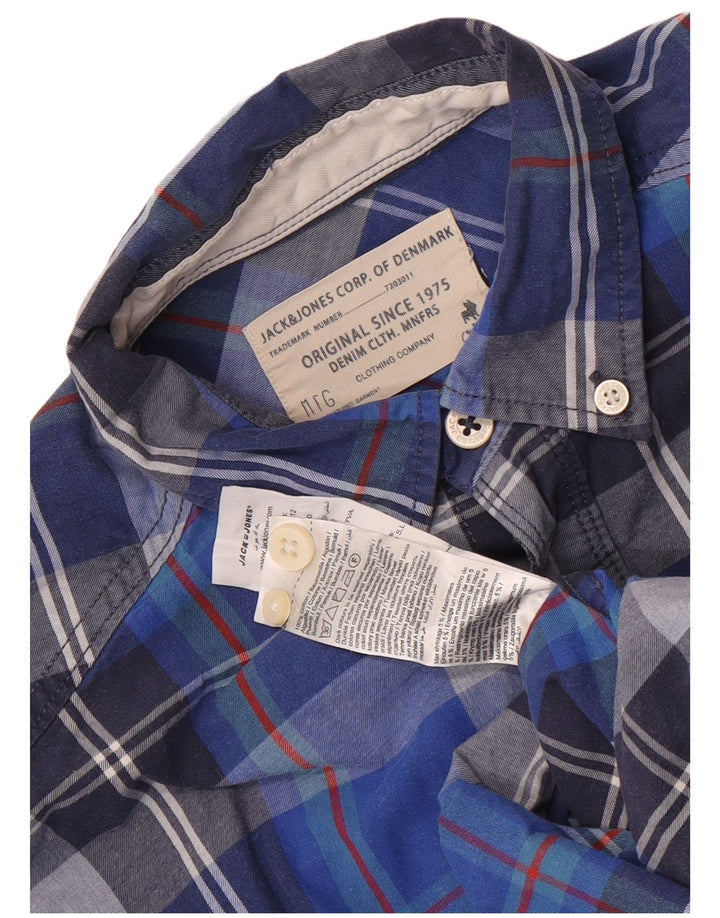 Cămașă de flanel pentru băieți Jack & Jones 11-12 ani, bumbac cu carouri albastre