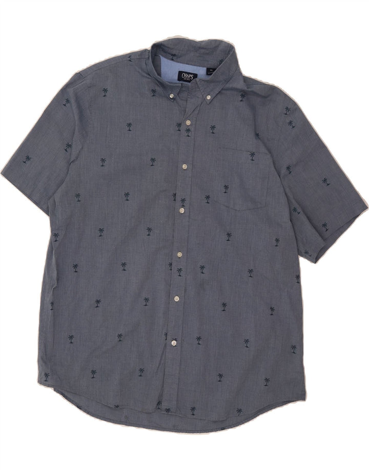CHAPS Mens Abstract Pattern Short Sleeve Shirt 2XL Blue Cotton Vintage Chaps and Second-Hand Chaps from Messina Hembry 