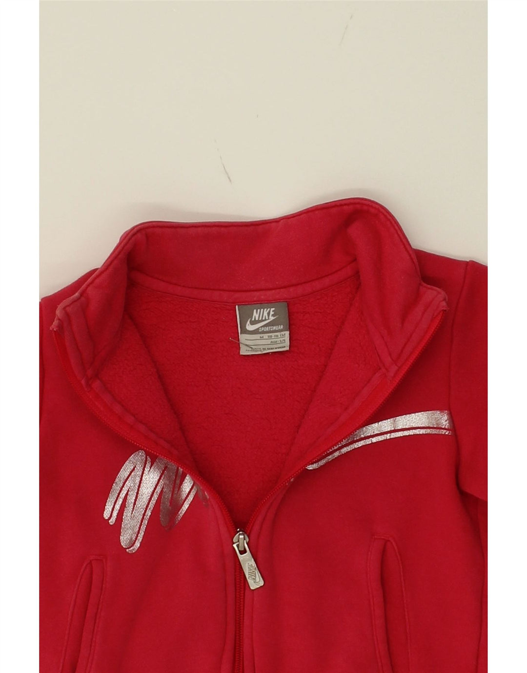 NIKE Girls Graphic Tracksuit Top Jacket 5-6 Years Medium Red Cotton Vintage Nike and Second-Hand Nike from Messina Hembry 