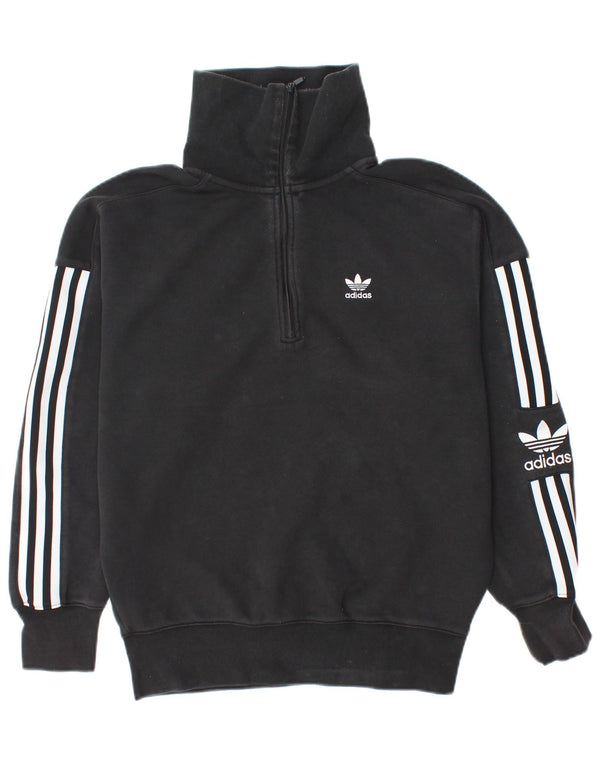 Pulover Adidas pentru femei, supradimensionat, cu fermoar, cu gât, UK 8, bumbac negru mic