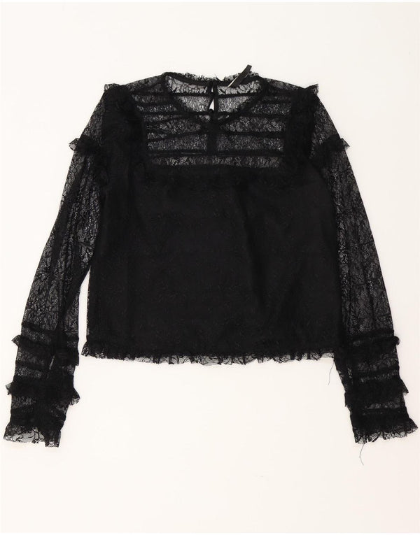 Bluză cu mânecă lungă pentru femei Trafaluc Crop Zara UK 12 Medium Black Floral