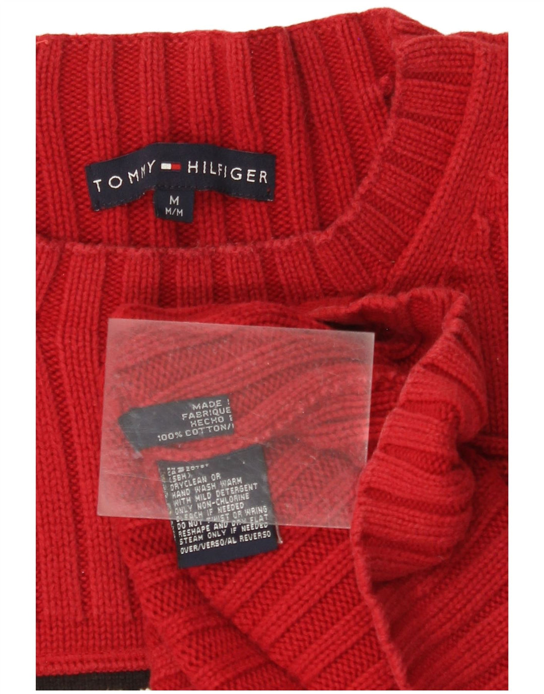 TOMMY HILFIGER Pulover cu decolteu cu grafic pentru femei, roșu mediu, UK 14
