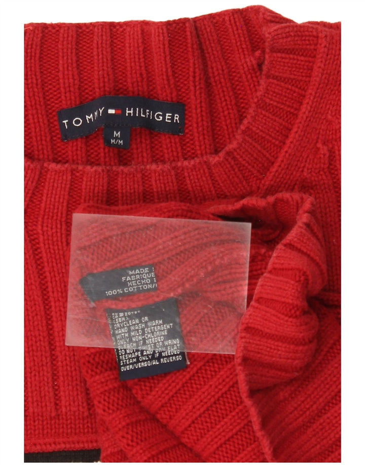 TOMMY HILFIGER Pulover cu decolteu cu grafic pentru femei, roșu mediu, UK 14