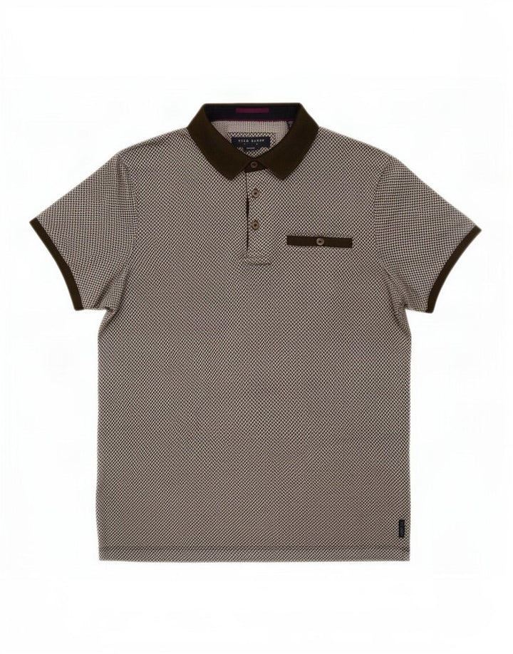 Tricou polo pentru bărbați Ted Baker Mărimea 3 Mediu Kaki Bumbac Geometric