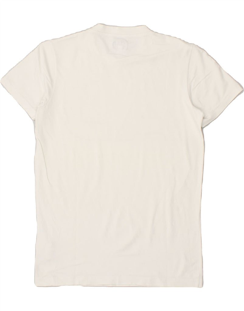 ARMANI Womens Graphic T-Shirt Top UK 10 Small White Cotton | Vintage Armani | Thrift | Second-Hand Armani | Used Clothing | Messina Hembry 