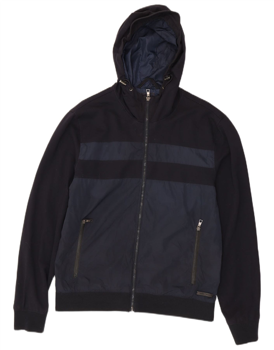 Jachetă bomber cu glugă pentru bărbați Zara UK 42 XL Bleumarin Poliester color bloc