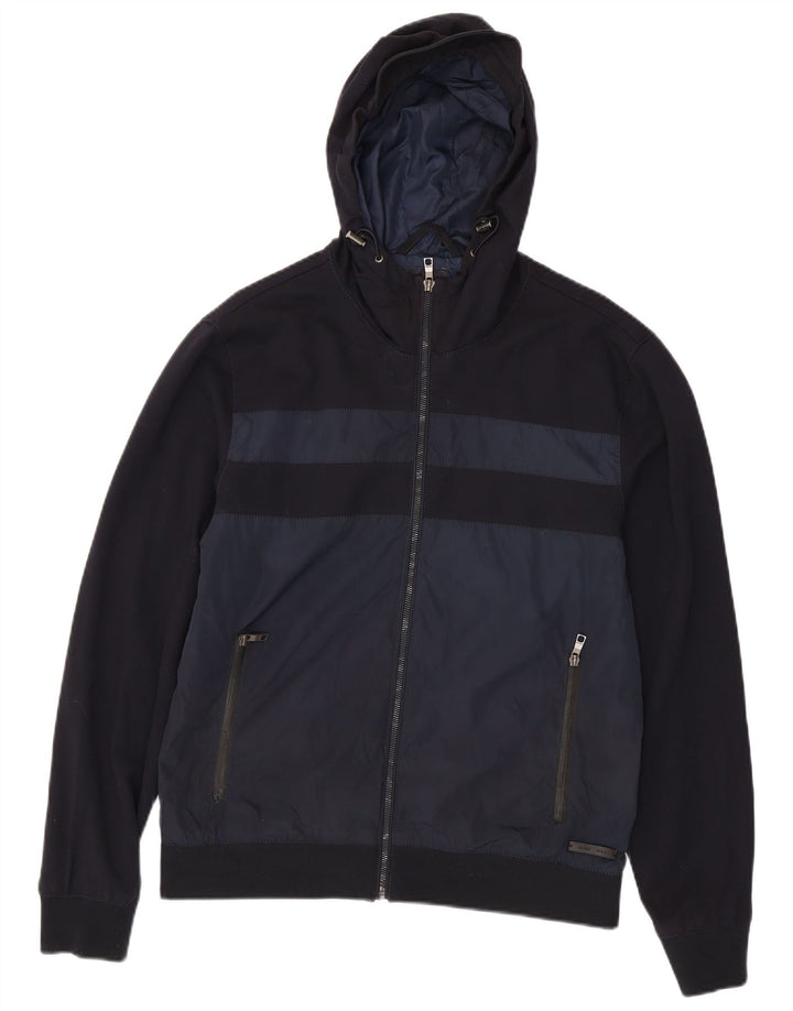 Jachetă bomber cu glugă pentru bărbați Zara UK 42 XL Bleumarin Poliester color bloc