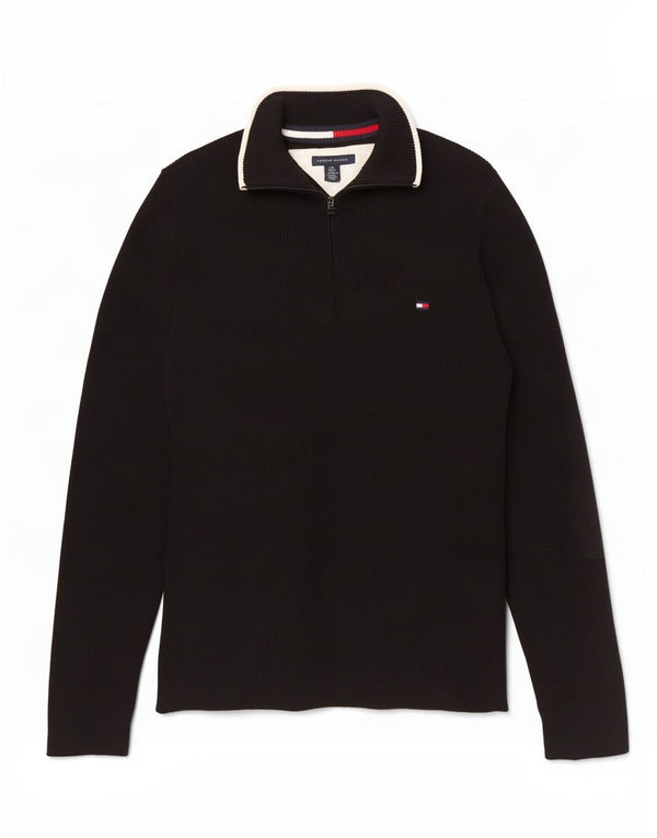 Pulover pentru femei Tommy Hilfiger, cu fermoar, cu gât, UK 14, mare, negru, bumbac