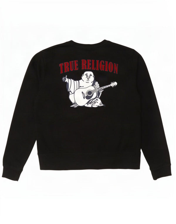 True Religion Pulover cu grafic pentru femei UK 16 Bumbac negru mare