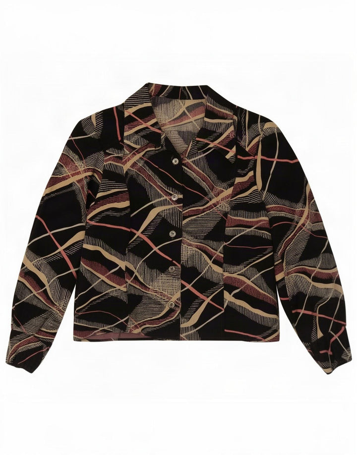 Bluză de cămașă cu model abstract pentru femei vintage UK 14 Medium Black