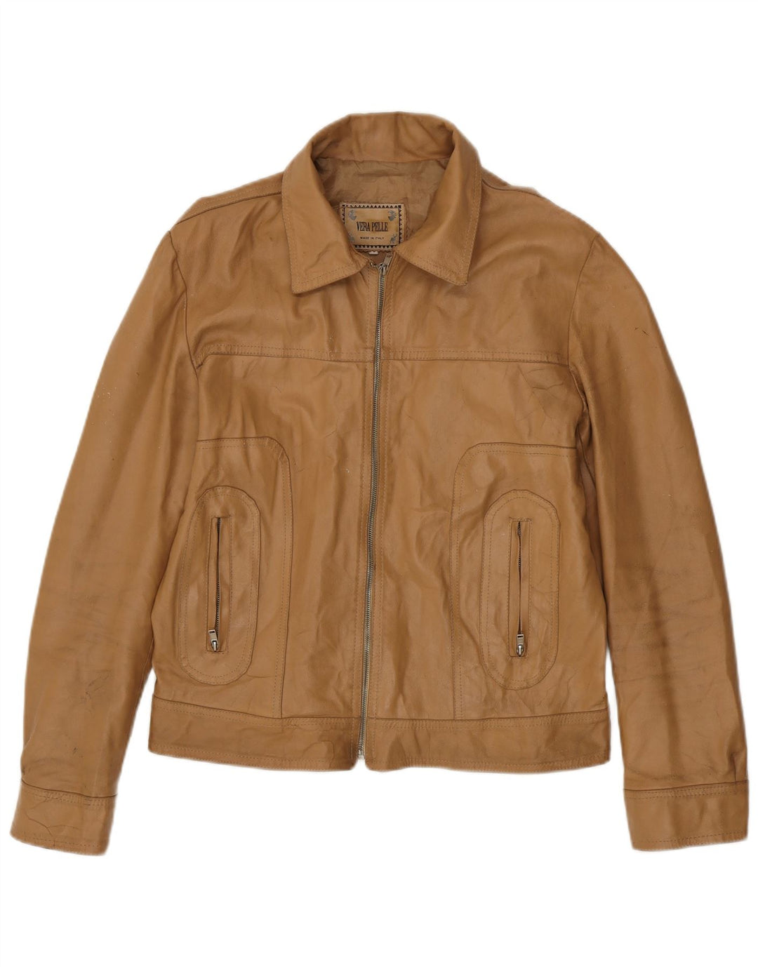 Jachetă de piele vintage pentru femei UK 18 XL din piele bej