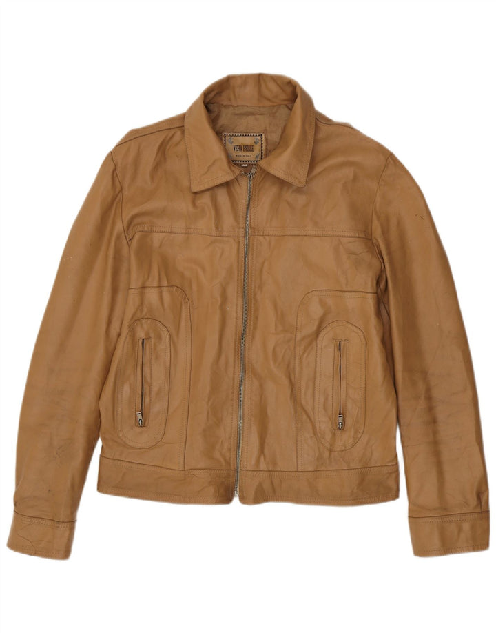 Jachetă de piele vintage pentru femei UK 18 XL din piele bej