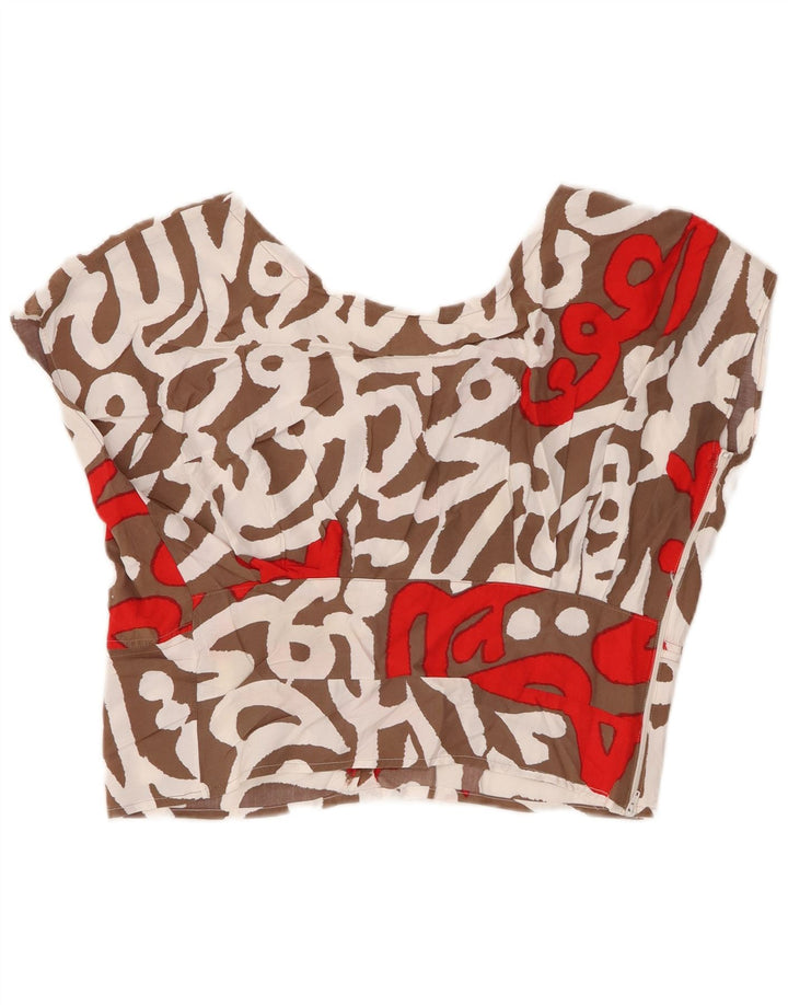 Bluză Vintage pentru femei Crop Top UK 16 Maro Maro Geometric