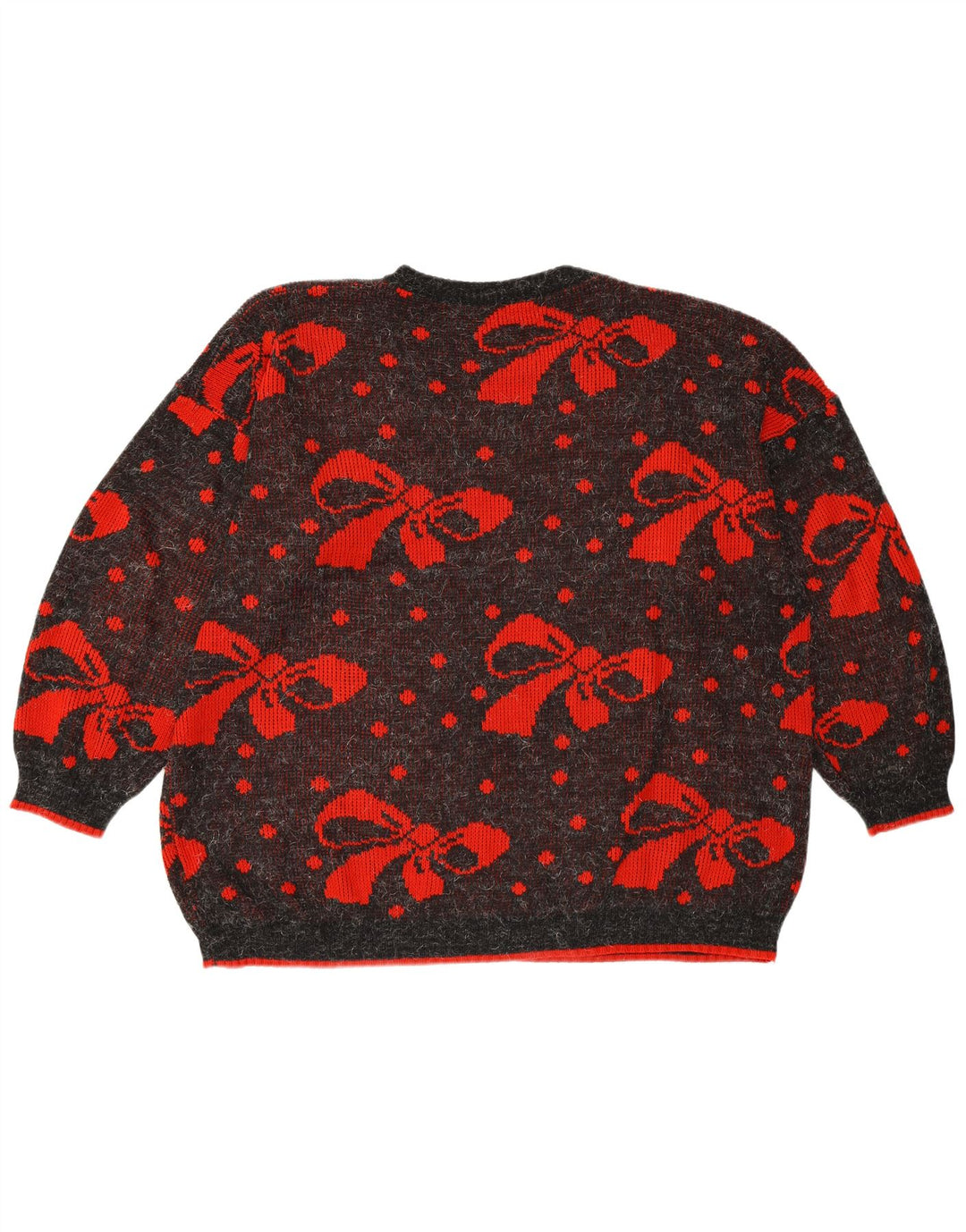 VINTAGE Pulover supradimensionat pentru femei cu gâtul turnat UK 22 3XL Gri cu buline