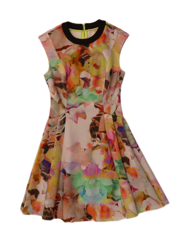 TED BAKER Womens Sleeveless A-Line Dress Size 1 XS Multicoloured Floral Vintage Ted Baker and Second-Hand Ted Baker from Messina Hembry 