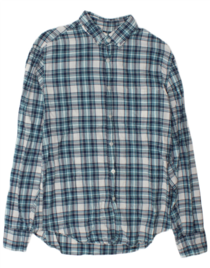 Cămașă de flanel pentru bărbați J. Crew, bumbac cu carouri albastru mediu
