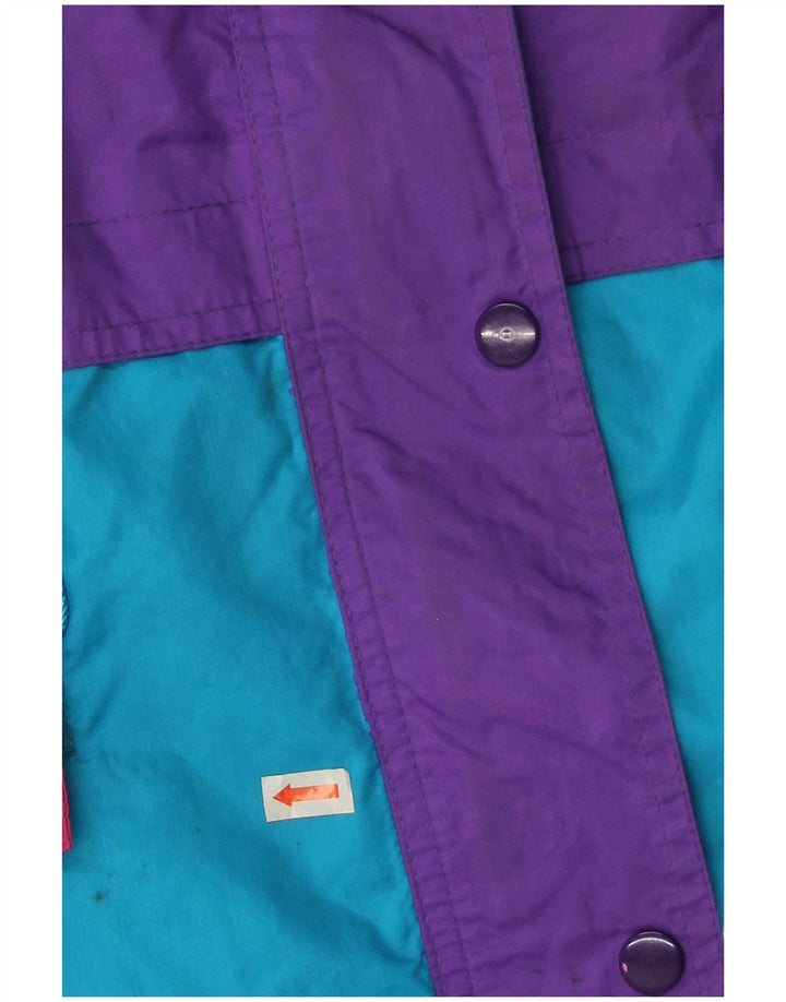Jachetă de ploaie supradimensionată cu glugă vintage pentru femei UK 14 Medium Blue Colorblock