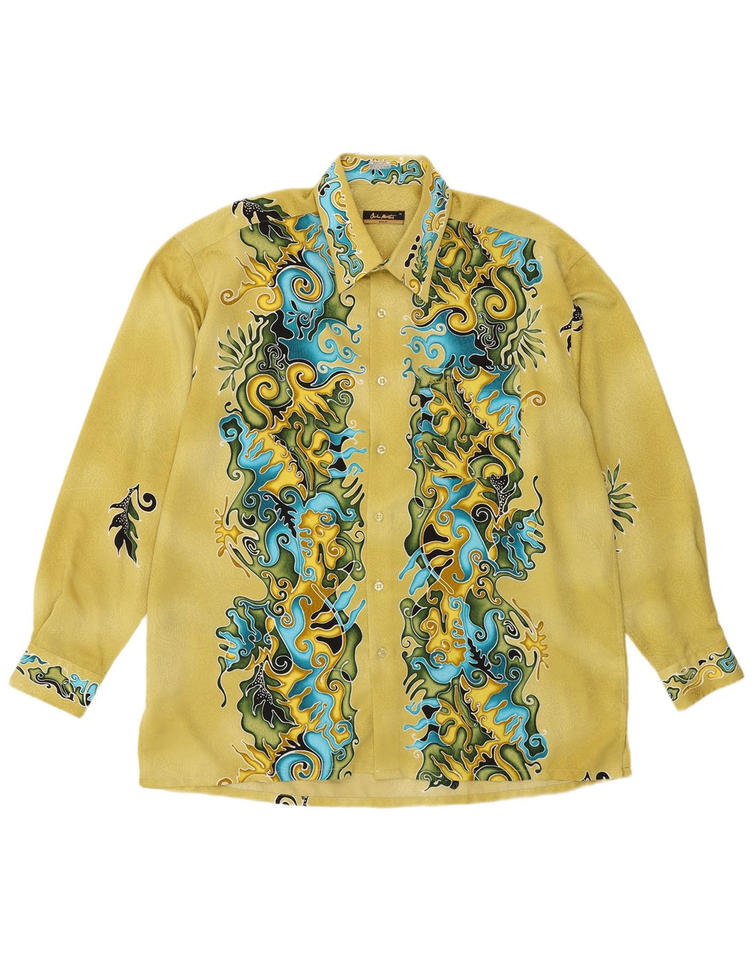VINTAGE Mens Shirt XL Yellow Floral Microfibers