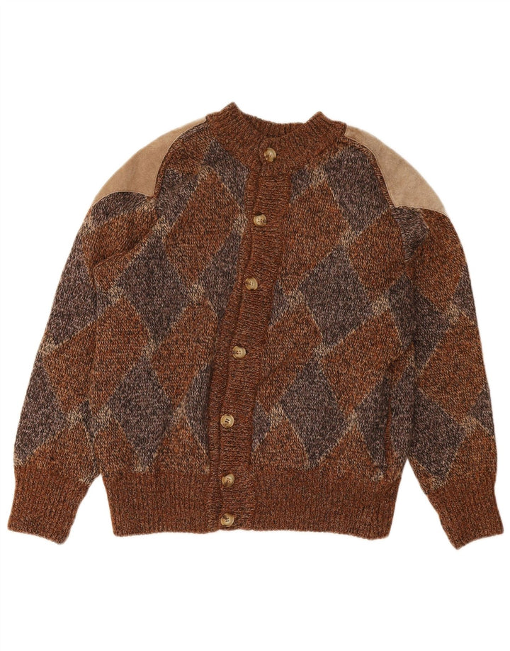 Pulover Cardigan Vintage pentru bărbați Maro mediu Argyle/Diamond