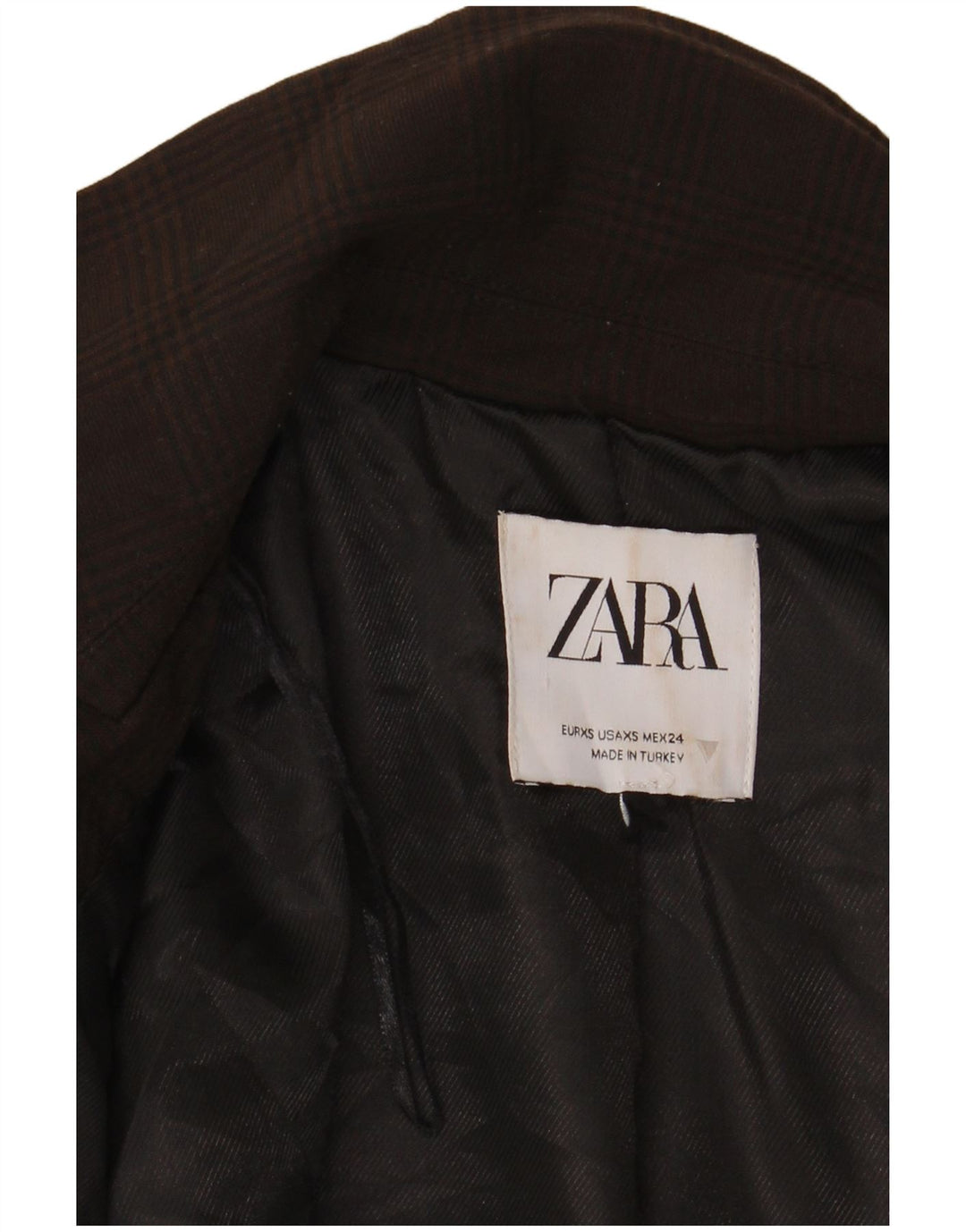 Jachetă Zara pentru femei Crop 1 Button Blazer UK 6 XS Brown Houndstooth