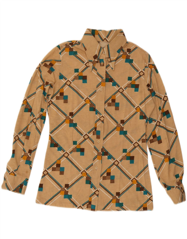 Cămașă VINTAGE pentru femei UK 12 Medium Bej Geometric