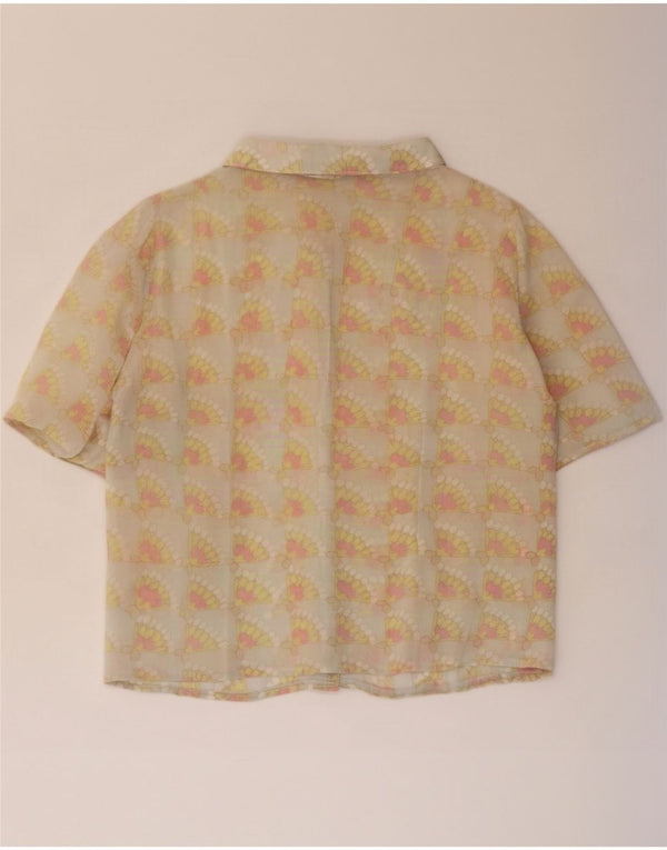 Bluză de epocă cămașă cu mânecă scurtă pentru femei UK 12 Medium Beige Floral
