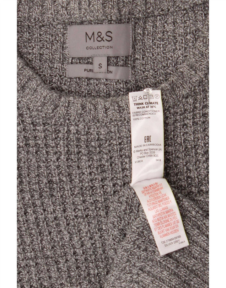 Pulover pentru bărbați Marks & Spencer, cu gât de barcă, mic, gri, bumbac