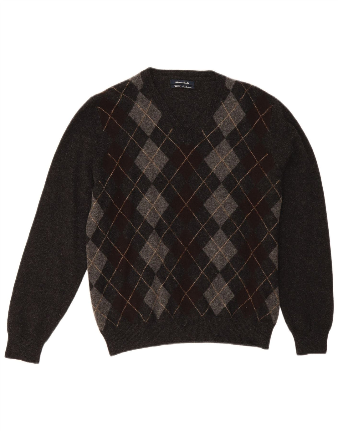 Pulover cu decolteu în V Massimo Dutti pentru bărbați, gri mediu, lână Argyle/Diamond