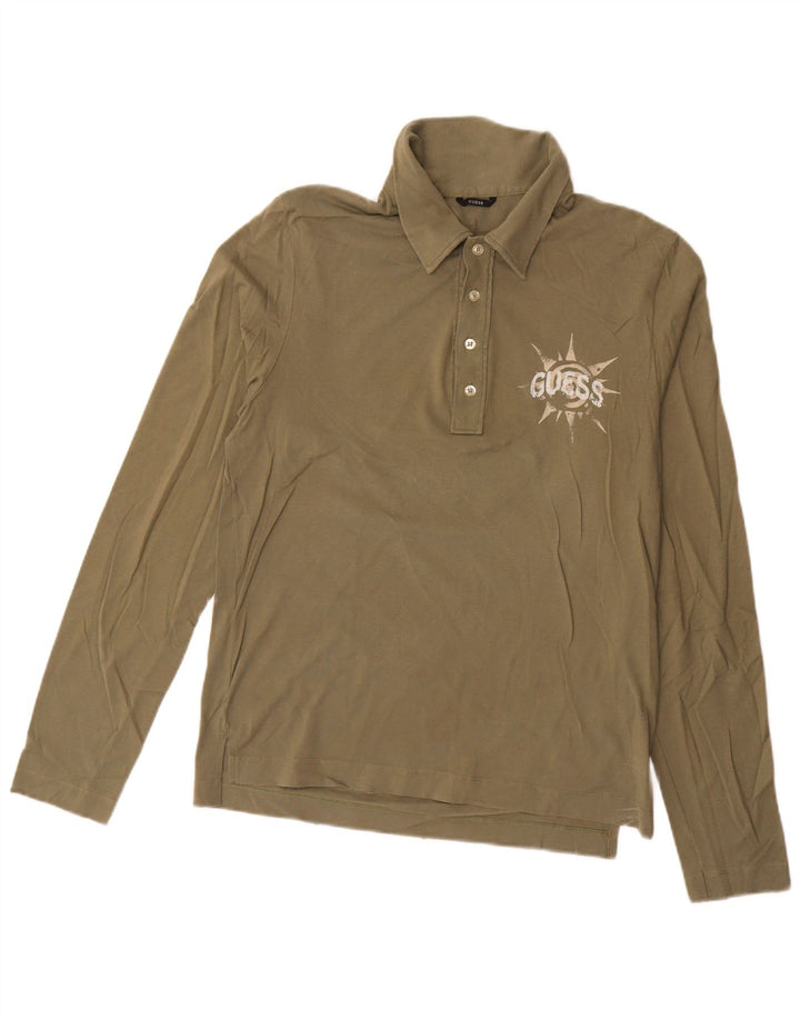 Tricou polo cu mânecă lungă pentru bărbați Guess, bumbac kaki mediu