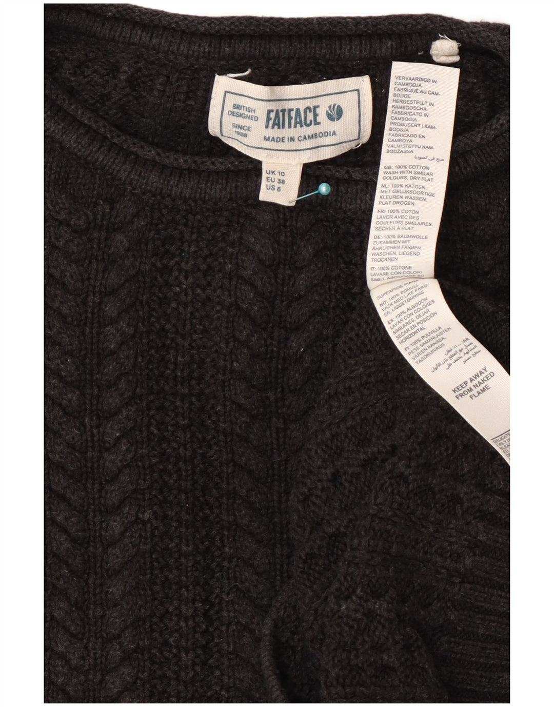 Pulover pentru femei Fat Face Crop oversize cu gâtul turnat, UK 10, Gri mic