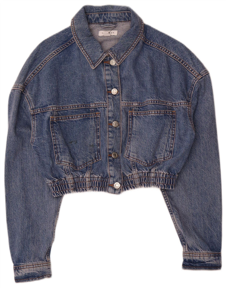 Topshop Jachetă de denim crop pentru femei UK 8 Small Blue