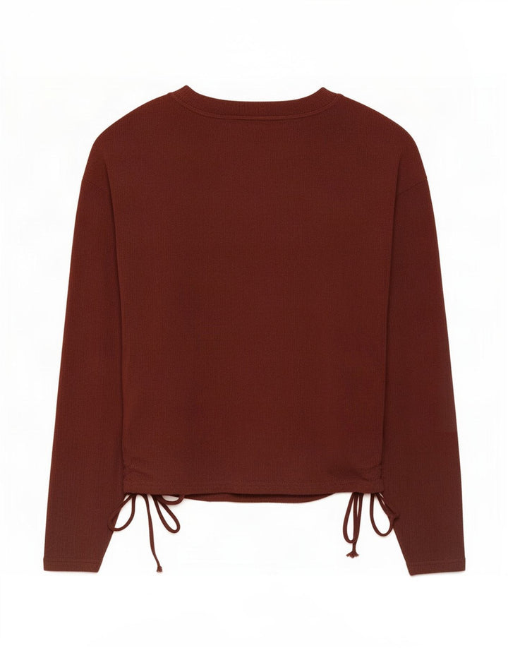 Top pentru femei Zara cu mânecă lungă UK 14 Medium Burgundy Poliester