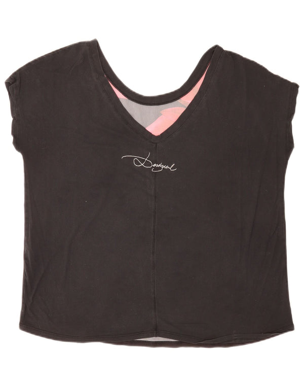 Tricou Desigual pentru femei Regular Graphic Top UK 14 Large Black Floral