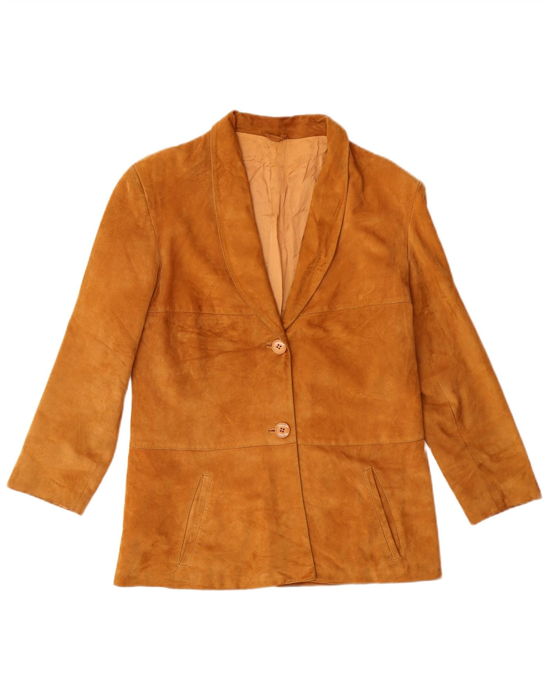 Blazer Vintage pentru femei cu 2 nasturi din piele intoarsa, UK 8, Bej mic