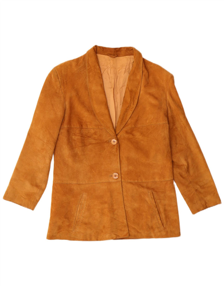 Blazer Vintage pentru femei cu 2 nasturi din piele intoarsa, UK 8, Bej mic