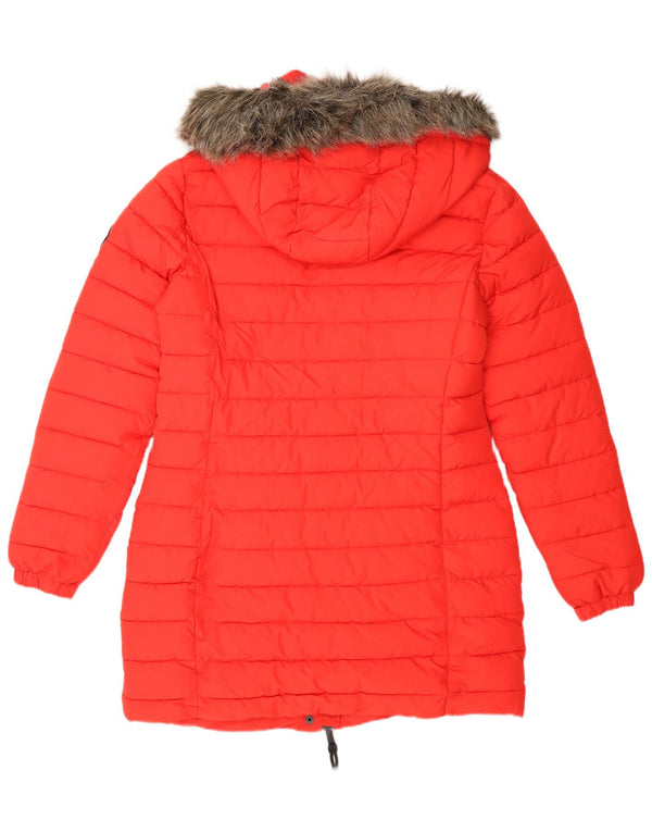 Palton căptușit cu glugă Superdry pentru femei UK 12 Poliester roșu mediu