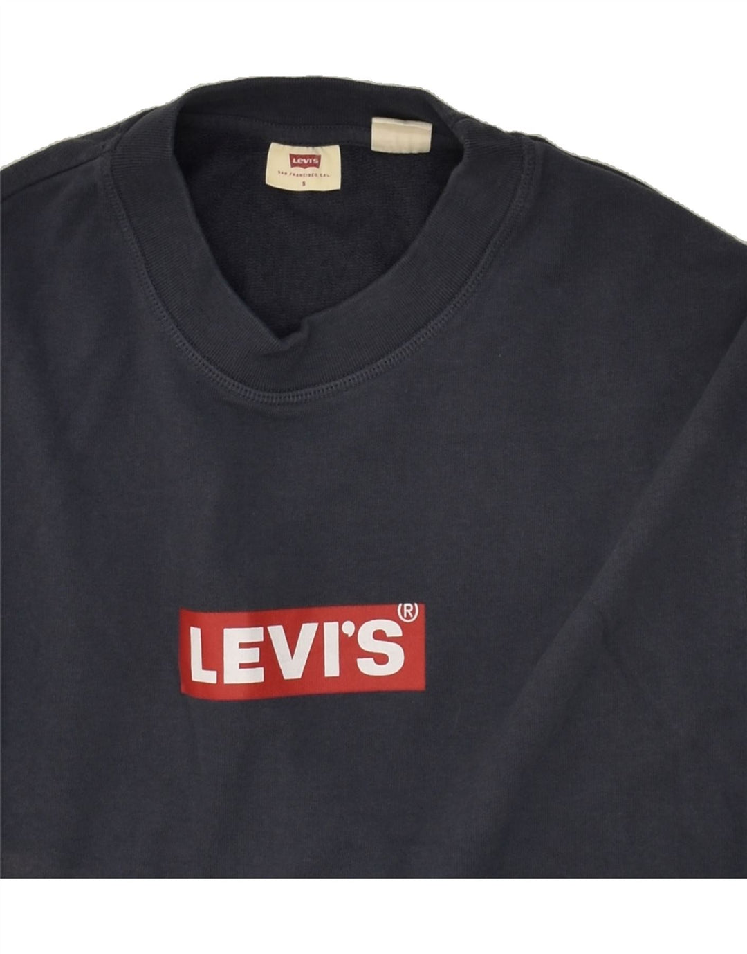 LEVI'S Womens Graphic Sweatshirt Jumper UK 10 Small Navy Blue Cotton Vintage Levi's and Second-Hand Levi's from Messina Hembry 