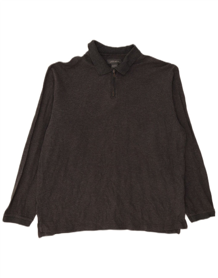 EDDIE BAUER Cămașă polo cu mânecă lungă pentru bărbați, bumbac gri mare