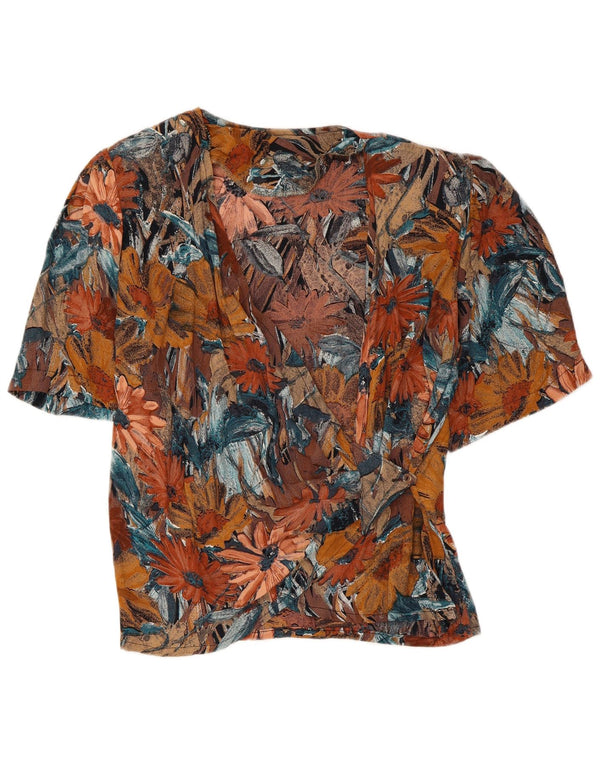 Bluză cămașă cu mânecă scurtă pentru femei Vintage UK 12 Maro mediu Floral