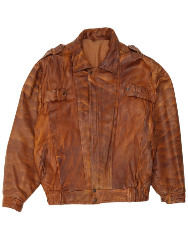 Jachetă militară din piele vintage pentru bărbați UK 44 2XL din piele maro