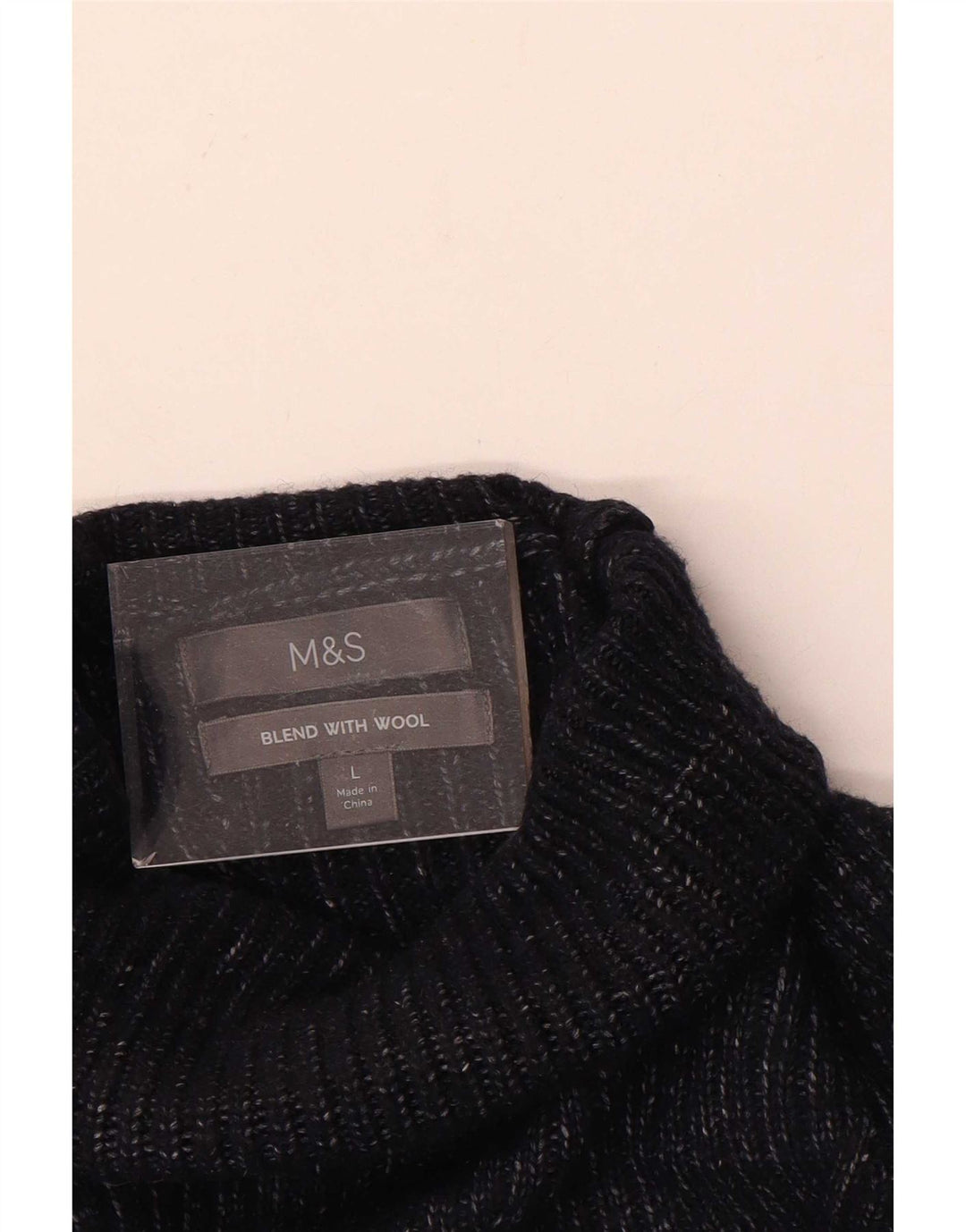 Pulover pentru bărbați Marks & Spencer cu gât rulat, mare, lână bleumarin