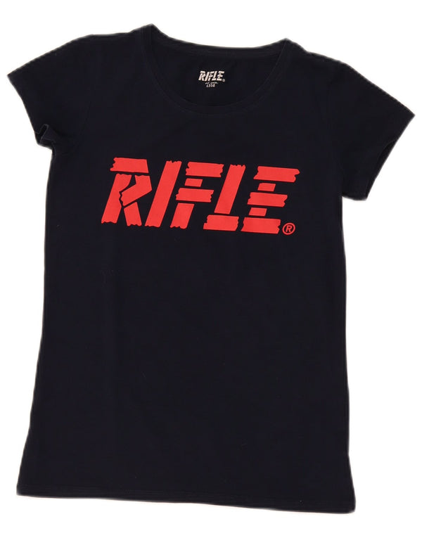 Tricou cu grafică Rifle pentru femei Top UK 12 Medium Bleumarin Bumbac