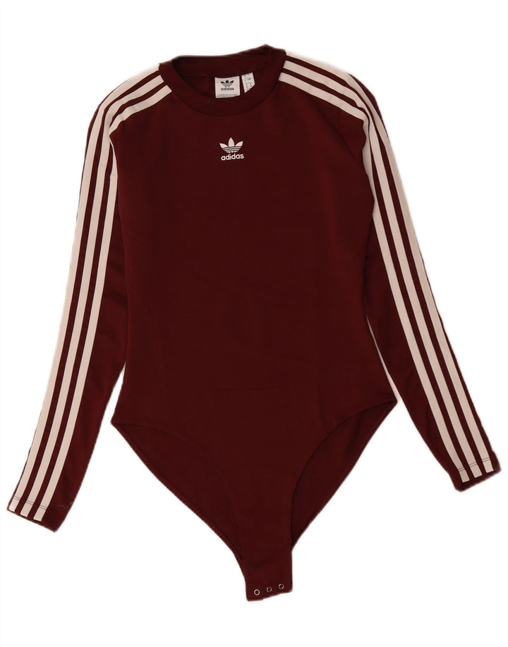 Body cu mânecă lungă pentru femei ADIDAS UK 8 mic din poliester burgundă