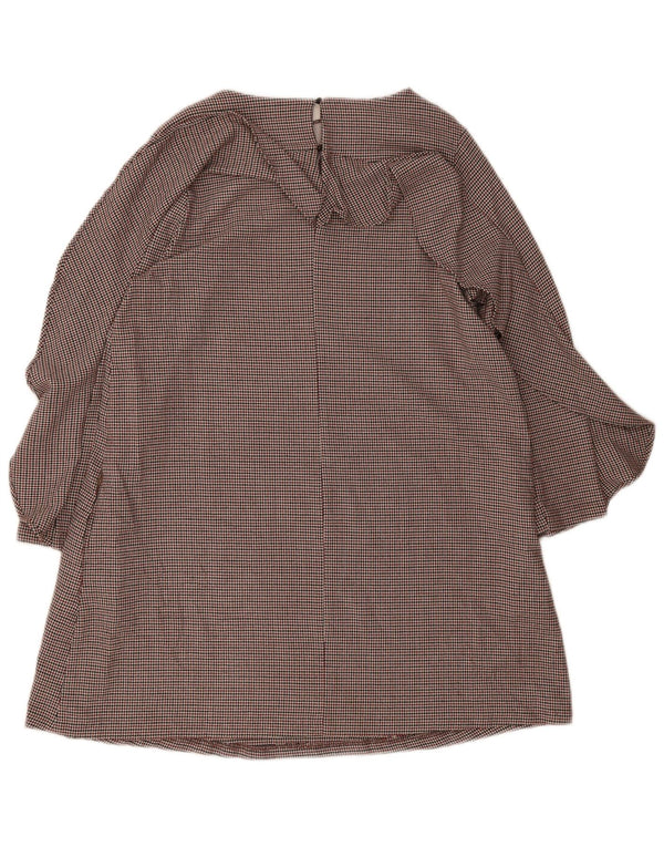 Zara Womens 3/4 Sleeve Tiered Dress UK 16 Large Burgundy Houndstooth