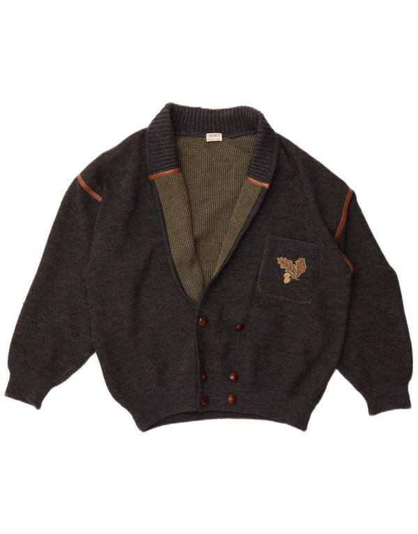 Pulover Marz pentru bărbați cardigan la două piept EU 52 Lână mare, gri cu pete