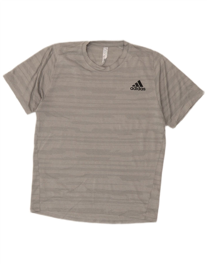 Tricou Adidas Climalite pentru bărbați Top mic, gri, poliester cu dungi